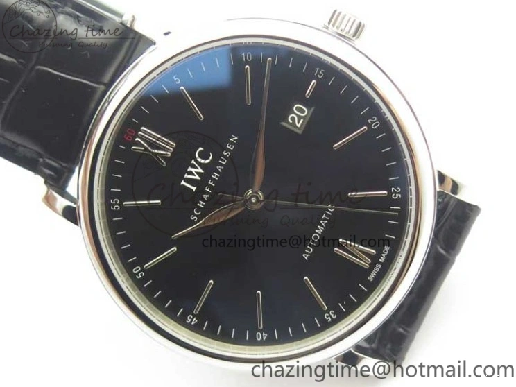 MIROTIME 0210 Durable Portofino Automatic SS MKF 1:1 Best Edition Black Dial On Black Leather Strap MIYOTA 9015 V 7202